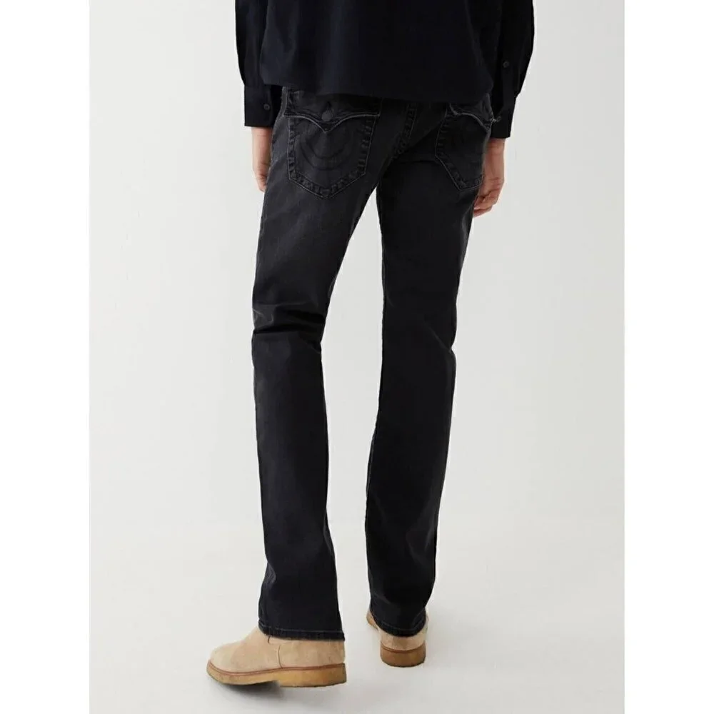 True Religion Mens Black Ricky Relaxed Fit Straight Leg Jeans Sz 32 Flap Pocket